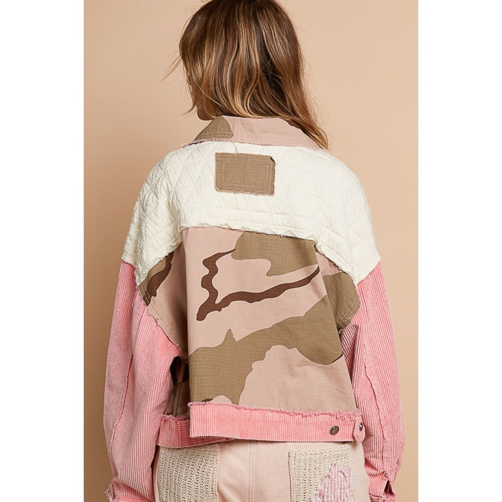 POL Pink Camo Patchwork Trucker Jacket | Quilted Corduroy - Picture 7 of 10